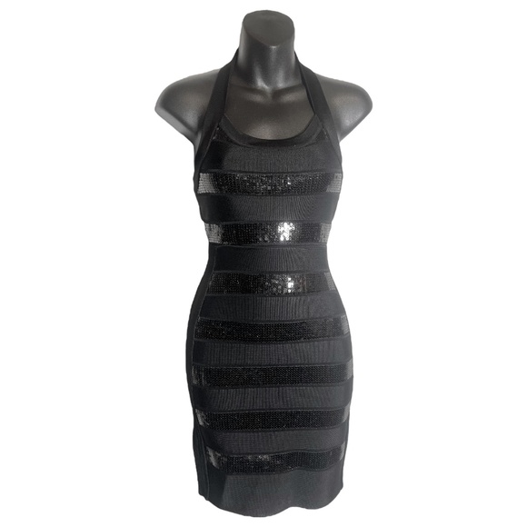 NWT French Connection Sequin Striped Halter Mini Dress - Picture 1 of 7